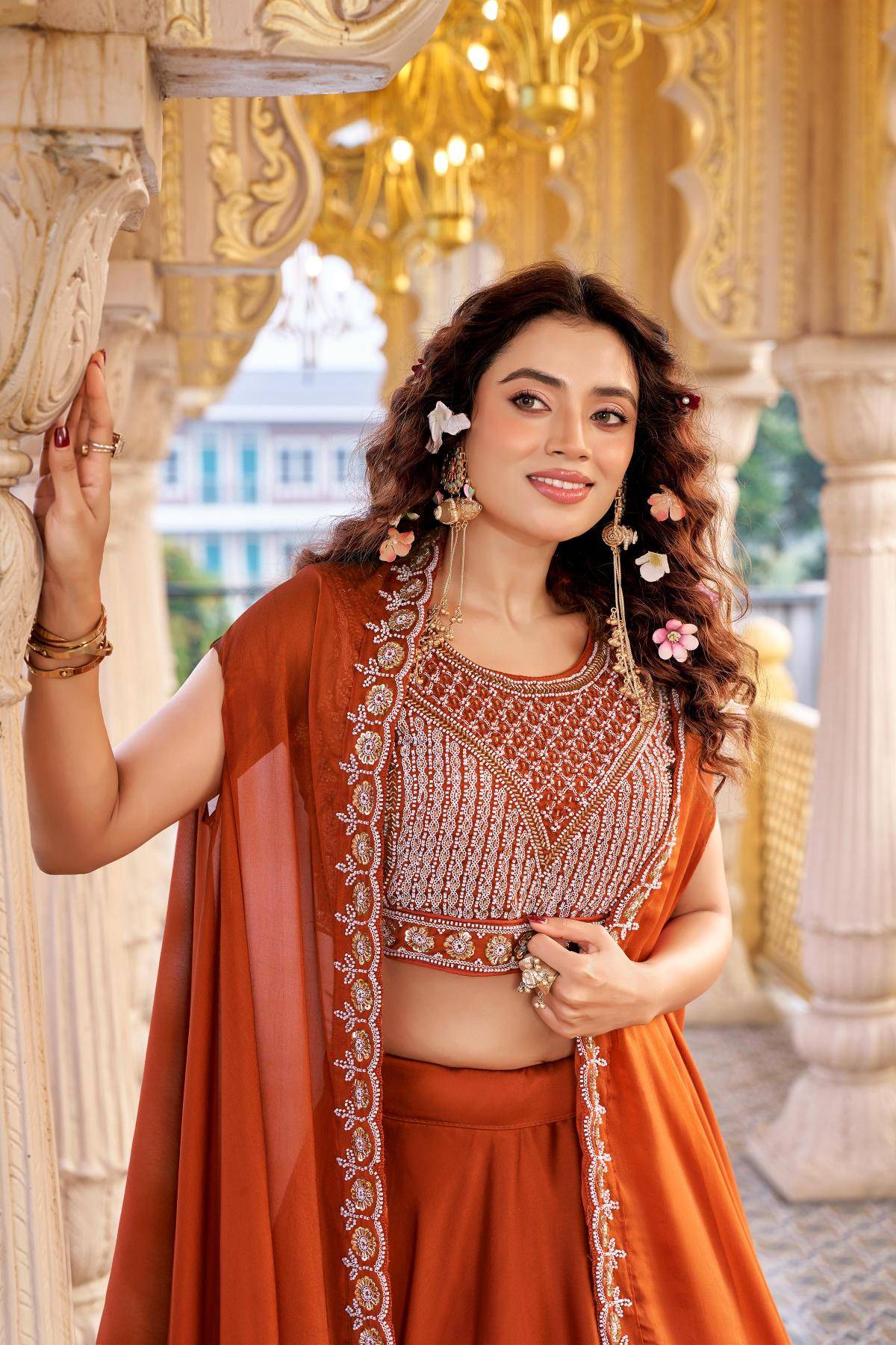 Ram 155 Rangoli silk Orange Lehenga choli manufacturers in Pune